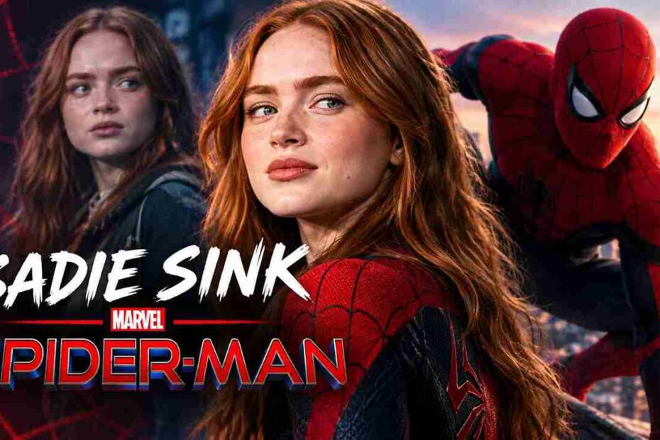 Sadie Sink Spider Man: The Jean Grey Role, Full Bio, Net Worth & Career Updates 1 Sadie Sink as Spider-Man in Marvel suit with New York skyline background