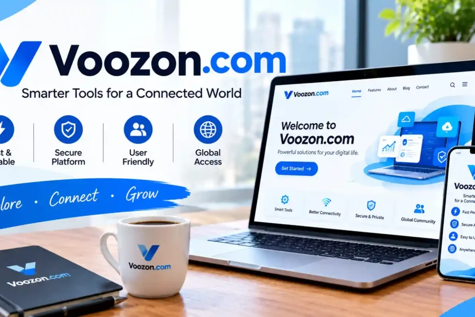 Voozon.com: What This Multi-Niche Publishing Platform Really Offers (and What It Doesn't) 33 Voozon.com digital platform displayed on a laptop and smartphone with modern technology and online connectivity features.