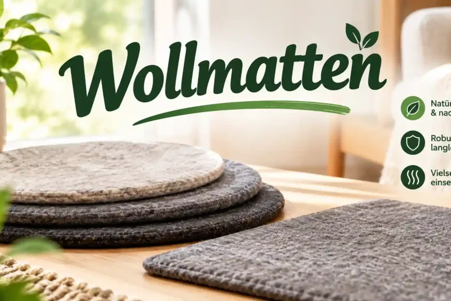 Wollmatten: The Complete Guide to Natural Wool Mats for Home, Yoga, Garden, and More 21 Wollmatten wool felt mats in different shades of gray displayed on a wooden table in a cozy living room.