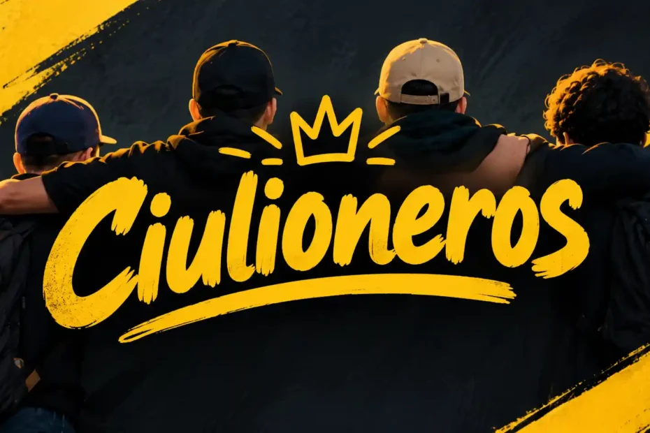 Ciulioneros street-style group design with bold golden lettering on a dark background